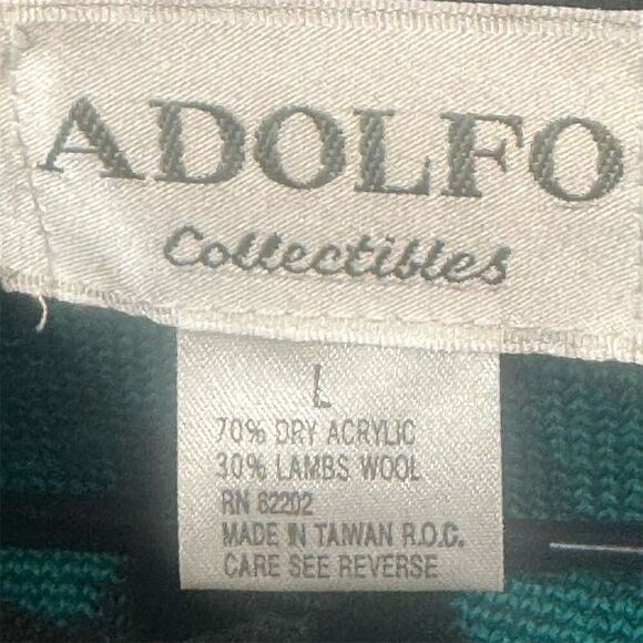 Vintage Adolfo Green Black Cardigan L Harlequin Diamond Sweater Zip Front Wool - Picture 7 of 8